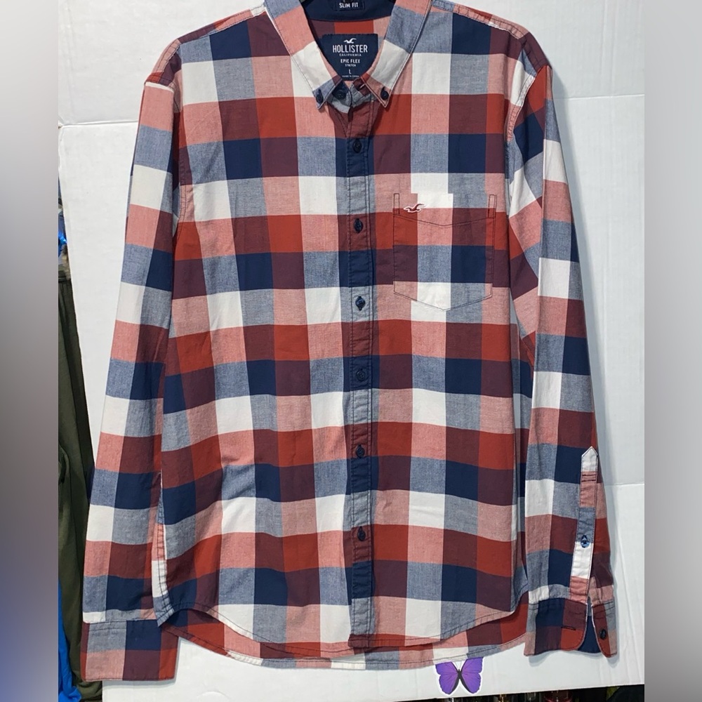 HOLLISTER EPIC FLEX STRETCH SLIM FIT MENS LONG SLEEVE BUTTON DOWN SHIRT